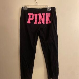 Y2K PINK Victoria's Secret Black capri sweats with Pink Font